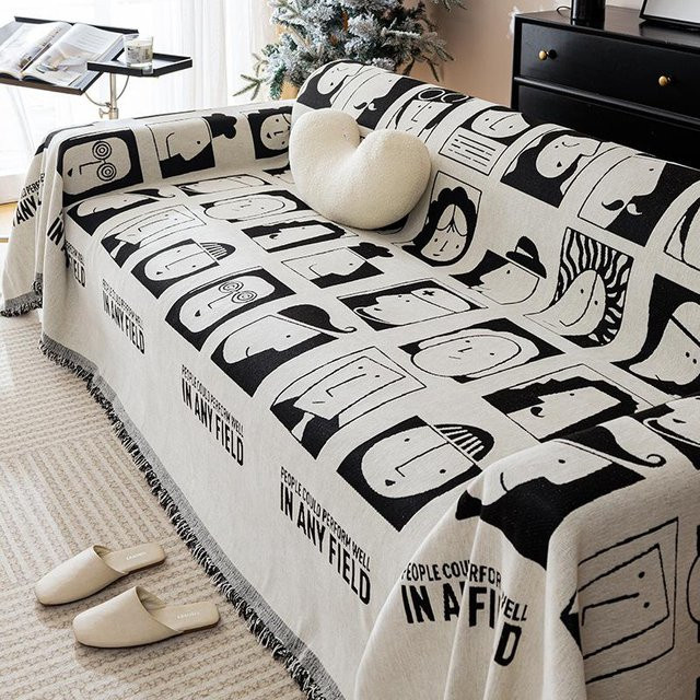Amerikanische Cartoon-Sofaabdeckung aus Chenille in Weiß, Universalabdeckung für alle vier Jahreszeiten, B/T: 180 x 130 cm - Bild 1