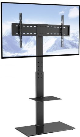 VEVOR TV-Ständer für 32 bis 85 Zoll, schwenkbarer Bodenständer mit höhenverstellbarem Standfuß und Glasbasis, Schwarz - Bild 1