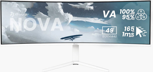 Arozzi Nova Gaming-Monitor, 49 Zoll, Curved, UWQHD, VA, 165 Hz, Weiß - Bild 1