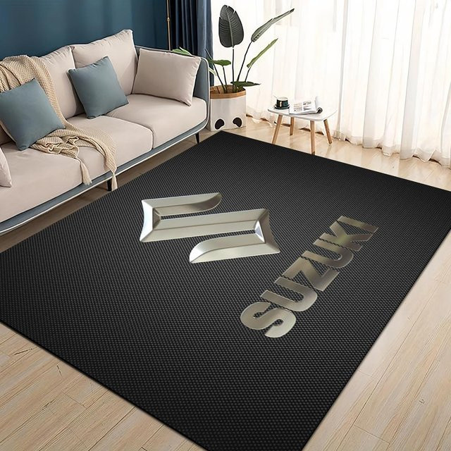 Karpetti 3D Rennwagen Teppich mit Suzuki Logo, rutschfeste Bodenmatte aus Polyester für Wohnzimmer, Schlafzimmer oder Kinderzimmer, Farbe: Schwarz, Breite: 70 cm, Tiefe: 100 cm - Bild 1