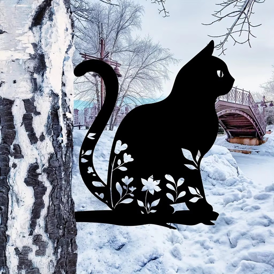 CIFBUY Gartenstecker Katze Silhouette aus Metall in Schwarz zur Dekoration von Garten, Hof und Terrasse - Bild 4