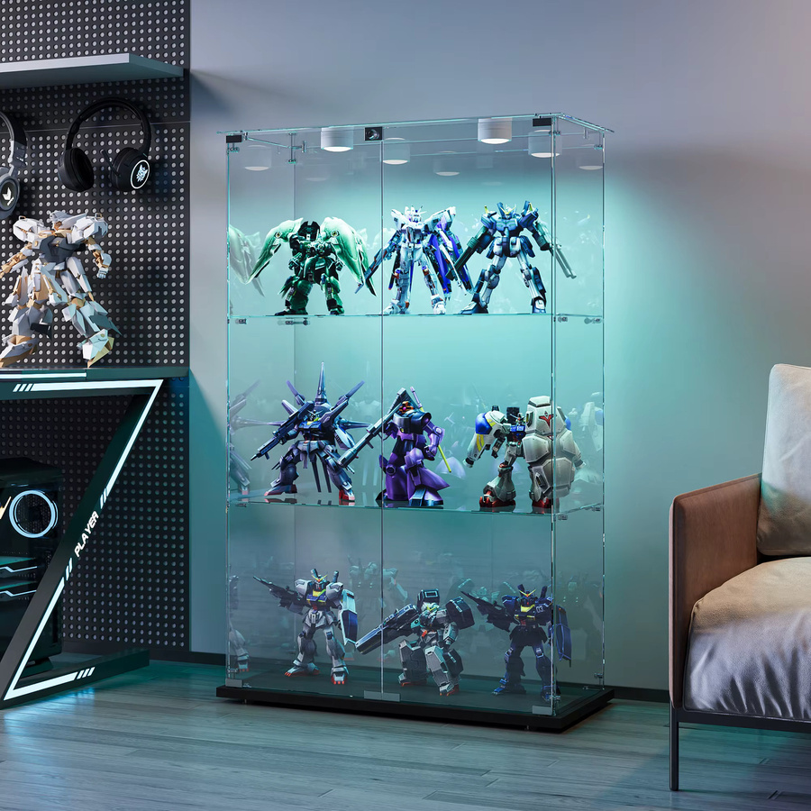 Rosahqnda Einzel-Glasvitrine in Schwarz mit 5 Regalen und Glastüren für Wohnzimmer, Schlafzimmer oder Büro - Bild 2