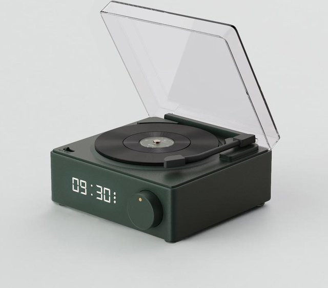 Mango Event Retro Bluetooth Lautsprecher Wecker mit Plattenspieler Funktion in Grün - Bild 1