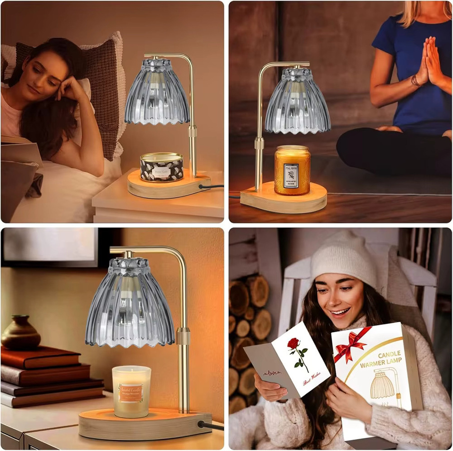RUNTOIN Moderne Kerzenwärmer-Lampe in Gold/Messing mit Timer, dimmbar und höhenverstellbar mit transparentem Glas-Dome - Bild 5