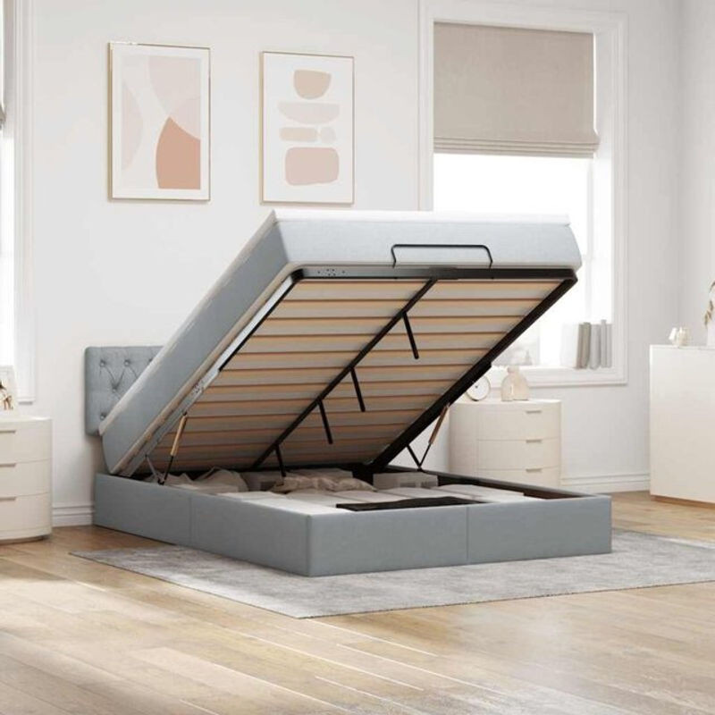 Modernes Polsterbett mit Matratze und LED-Beleuchtung von vidaxl in Grau, B/T/H: 140 x 190 cm - Bild 1