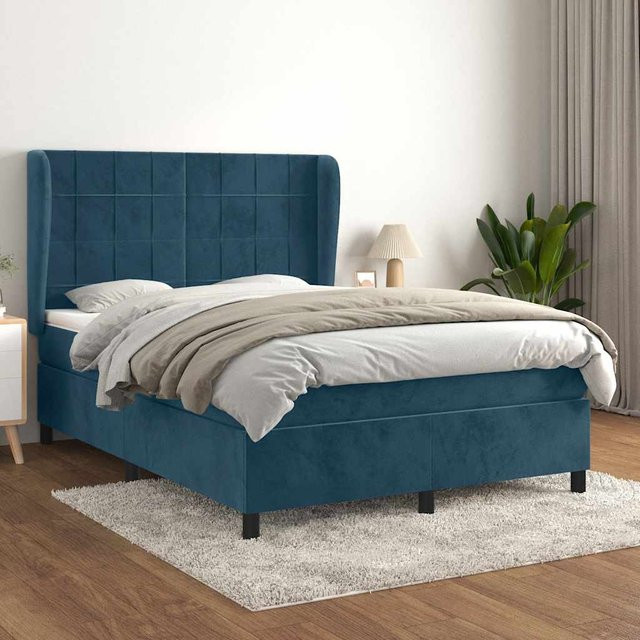 vidaXL Boxspringbett mit Matratze aus Samt in Dunkelblau, B/T/H: 140 x 190 x 128 cm - Bild 2