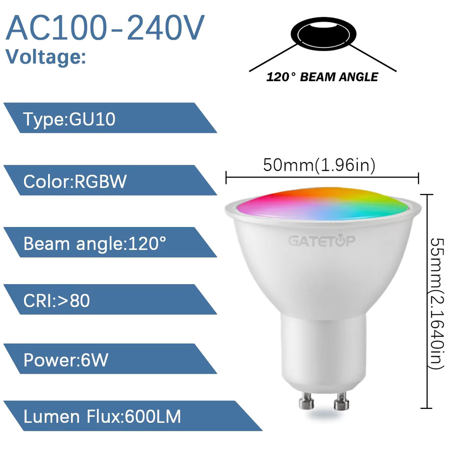 Gatetop RGB GU10 LED Strahler mit 24-Tasten Fernbedienung, dimmbar, 6W - Bild 2