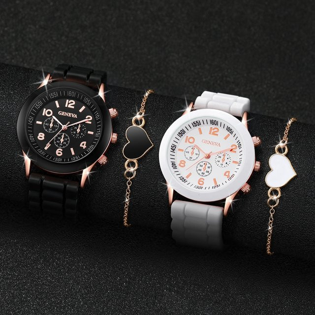 Armbanduhr Set, Quarz, Silikon, Roségold, Damen - Bild 1
