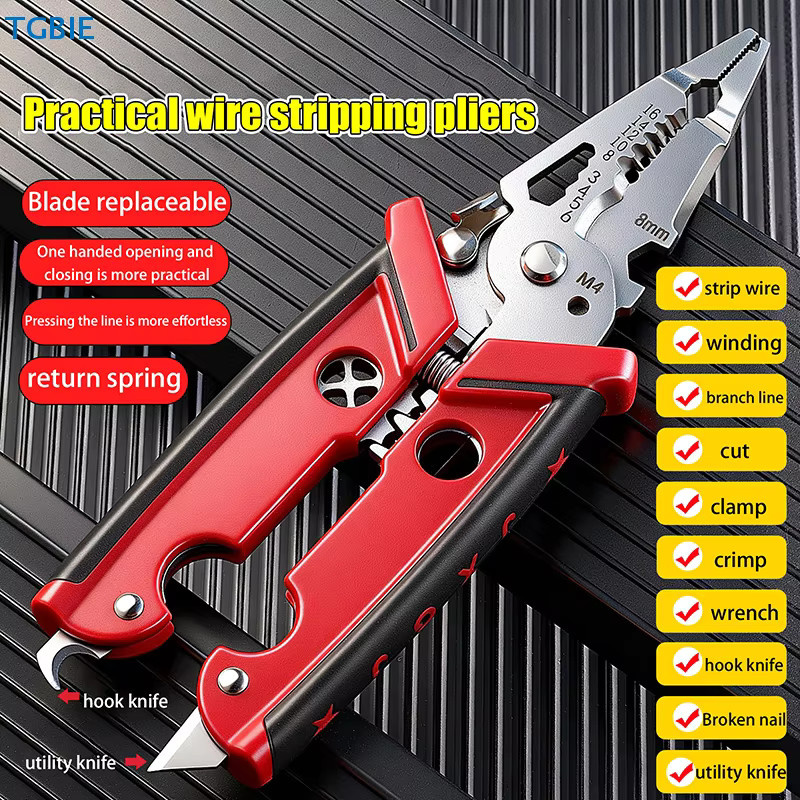 TL 18-in-1 Multifunktionale Abisolierzange und Crimpzange für Elektriker in Rot - Bild 2