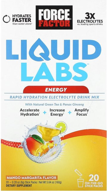 Force Factor, Getränkepulver, Liquid Labs Energy, Mango Margarita, 20 x 8 g - Bild 1