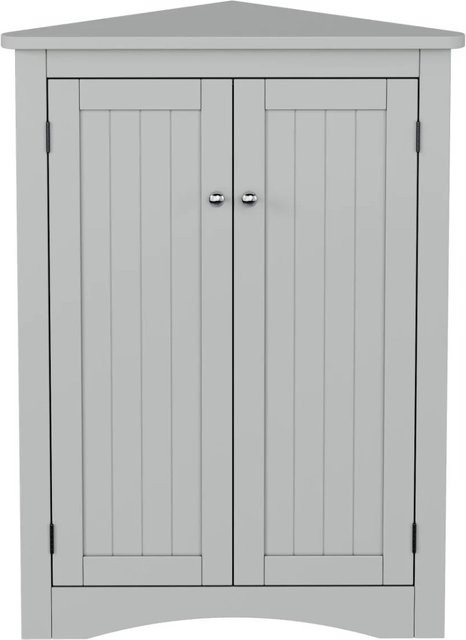 PXloue Eckschrank Badezimmer Grau, Freistehende Eckkommode aus MDF mit 3 Ebenen und Türen, Breite: 61,5 cm - Bild 1