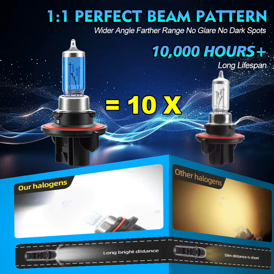 2er-Set Universal H13 Halogen Scheinwerfer Leuchtmittel mit 6000K Hyper Weiß und kühlem Blau, 12V - Bild 4