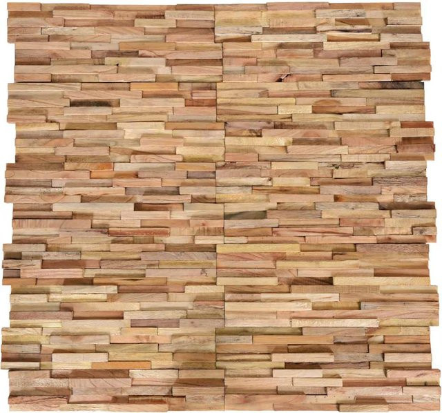Vidaxl 3D Wandpaneele Verkleidung in Teakholz, 10 Stück, 1,08 m², Braun, rustikales Design - Bild 1