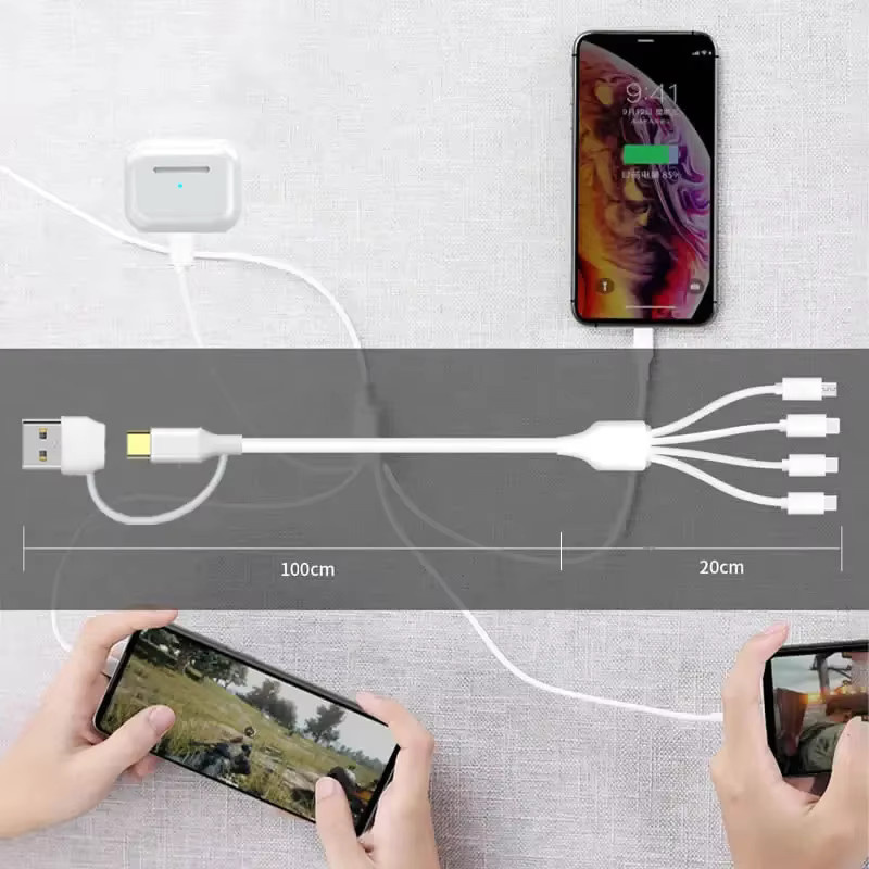 4-in-1 Multi-Ladekabel Weiß mit USB & Typ-C zu Typ-C, Micro-USB und Lightning für Mobiltelefone und MP3-Player - Bild 3