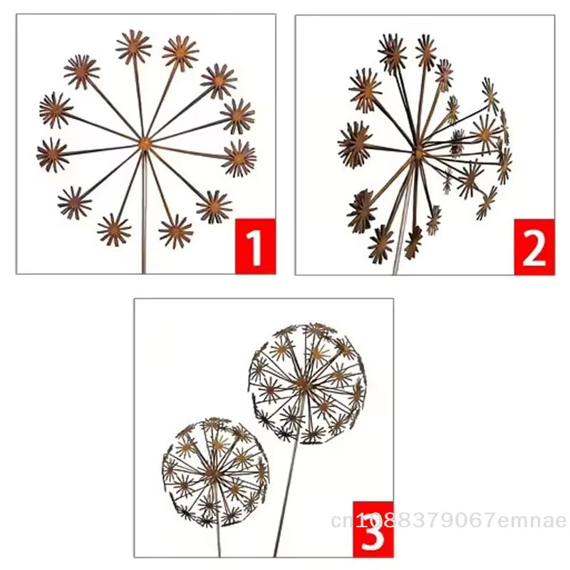 ZYAS Vintage Metall 3D Löwenzahn Gartenskulptur als dekorativer Gartenstecker für den Außenbereich - Bild 2