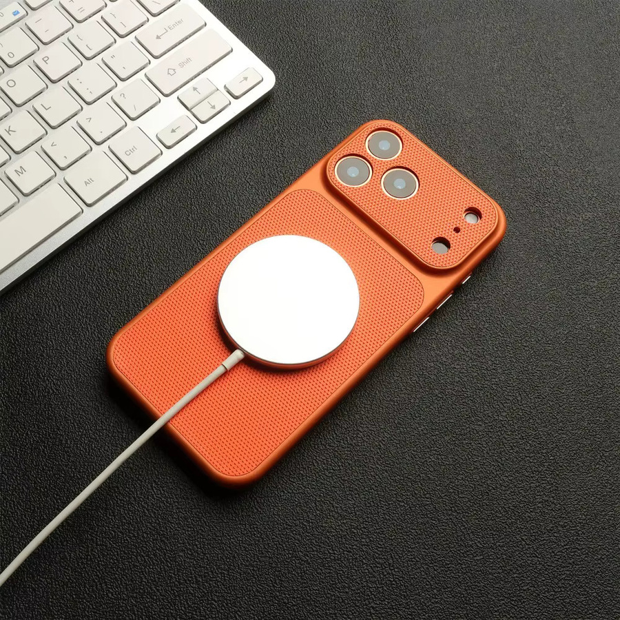 Magnetische Lederstruktur Handyhülle für iPhone 17 16 15 14 13 12 Pro Max aus PC und TPU in Gold - Bild 2