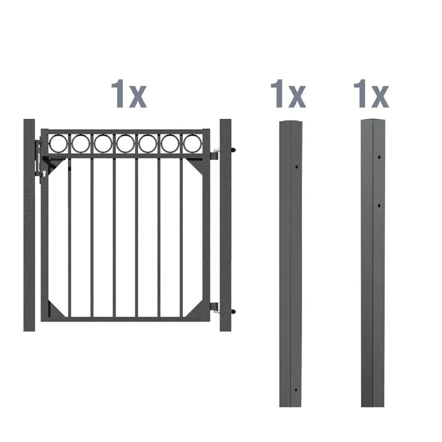 Metallzaun Einzeltor-Set Circle Anthrazit zum Einbetonieren, Breite: 96,5 cm, Höhe: 120 cm - Bild 2