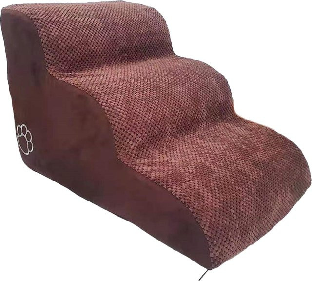 mfySpace Hundetreppe für kleine Hunde, 3-stufige Hunderampe mit Polarfleece-Bezug in Kaffeebraun, rutschfest und mit hochdichtem Rückprallschwamm gefüllt - Bild 1