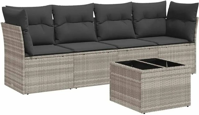 vidaXL 5-teilige Garten-Sofagarnitur aus Poly-Rattan mit Kissen in Hellgrau - Bild 1