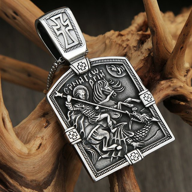 NORTHMAN Anhänger Drachen Slayer St George, Edelstahl, Silber, Herren - Bild 1