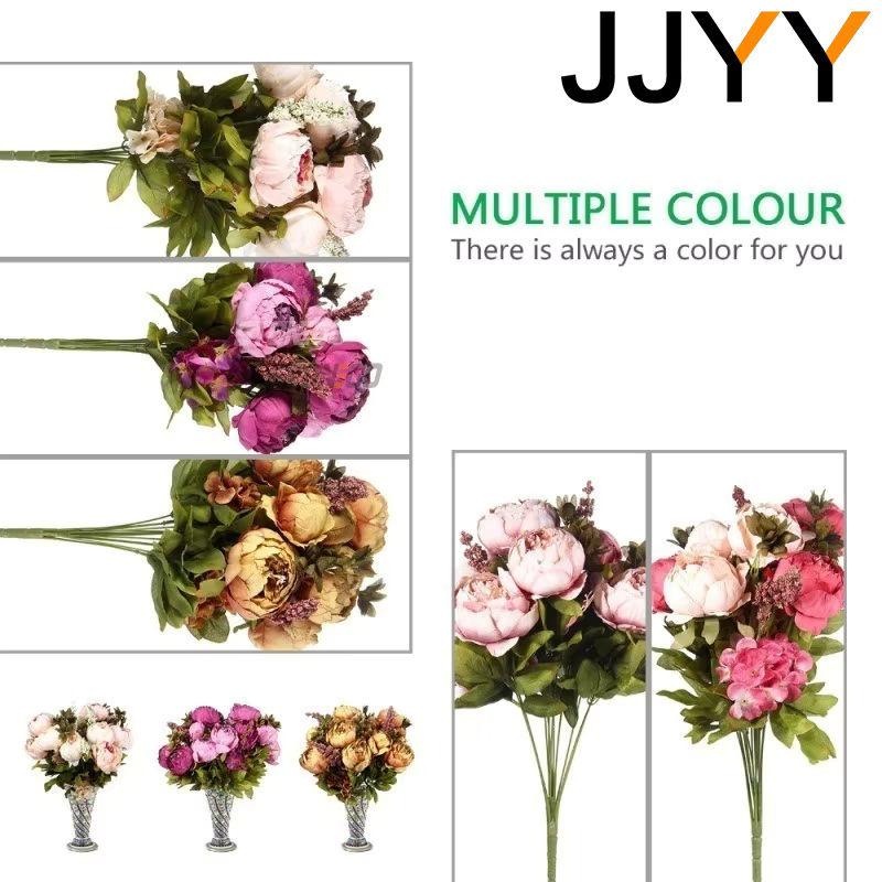 JJYY Künstlicher Blumenstrauß Pfingstrose in Lila, 13 Köpfe, Europäischer Stil aus Kunststoff - Bild 3