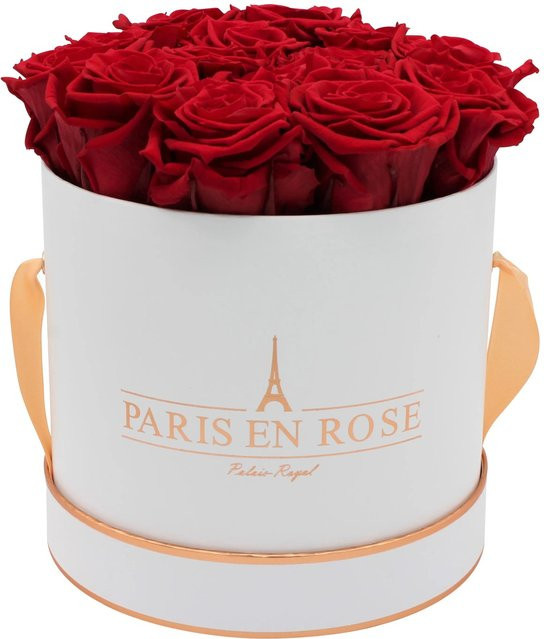 PARIS EN ROSE Rosenbox Weiß-Roségold mit 14 Bordeaux Rosen, Durchmesser: 19 cm - Bild 1