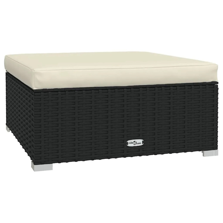 vidaXL Garten-Fußhocker aus Polyrattan mit Kissen in Schwarz, B/T/H: 70 x 70 x 30 cm - Bild 2