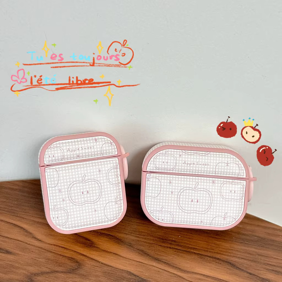 Pink Line Apple Grid Pattern Kunstleder Kopfhörerhülle mit Magnet und Haken für AirPods 1, 2, 3, 4 und Pro 2 - Bild 2