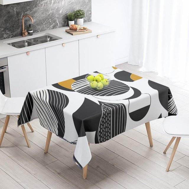 JINGYUE Pet Tischdecke mit abstraktem geometrischem Design, wasserabweisend und fleckenabweisend, weiß, B: 100 cm, T: 145 cm - Bild 1