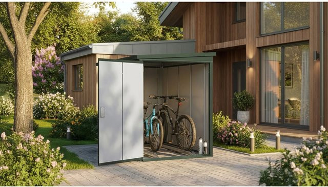 Weka Metall-Bikebox Gary in Grün mit großer Tür, B/T/H: 120 x 210 x 159 cm - Bild 1