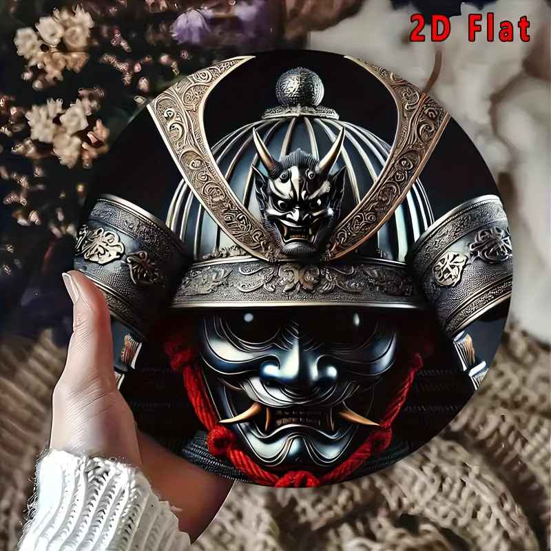 Potdemiel Japanischer Samurai-Helm Oni Mask Metall-Wandkunst in Rot und Schwarz, Durchmesser: 20,32 cm - Bild 4