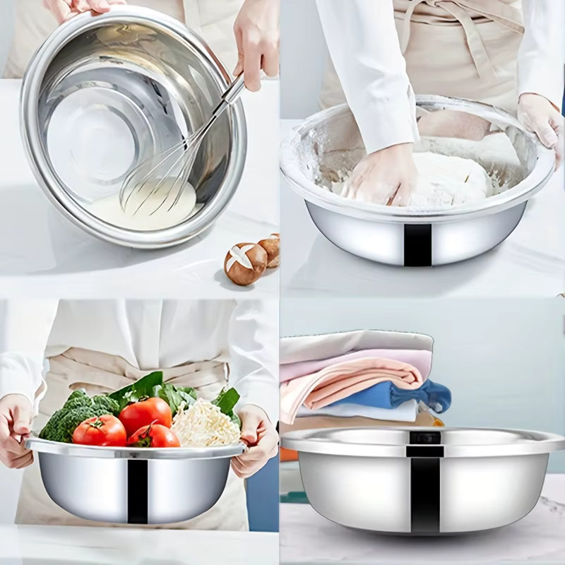 Stapelbare Rührschüssel aus Edelstahl in Silber, runde Salatschüssel für Gastronomie und Bäckerei, Durchmesser: 36,0 cm, Höhe: 10,5 cm - Bild 6