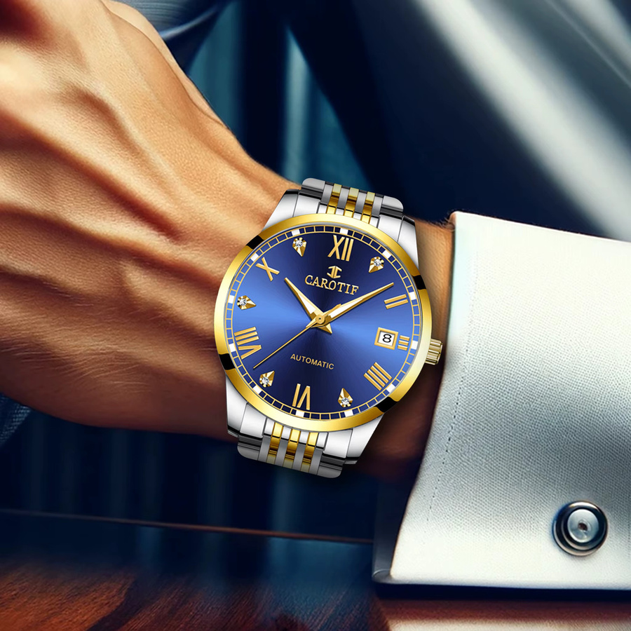 CAROTIF Armbanduhr Automatik, Edelstahl, Gold, Blau, Herren - Bild 2