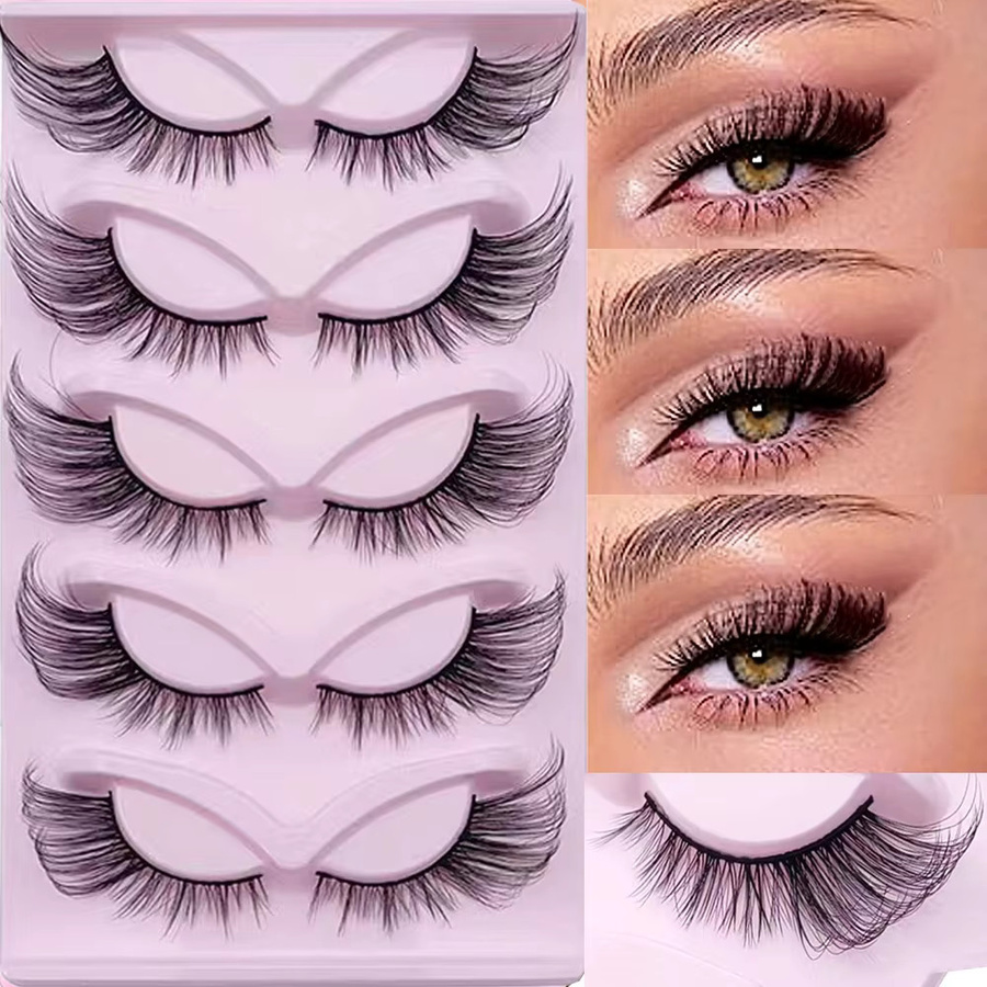 JIEFUXIN Künstliche Wimpern Fox-Eye Wispy Faux Mink, 5 Paar, 24mm - Bild 2