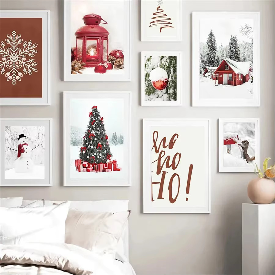 Vintage Leinwand Wandkunst von Potdemiel mit Weihnachtsbaum und Auto in Rot - Bild 2