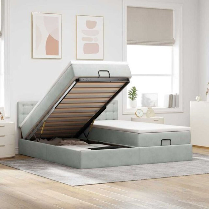 Vidaxl Ottoman Polsterbett mit Matratzen und LED in Hellgrau Samt B/T: 200 x 200 cm - Bild 1