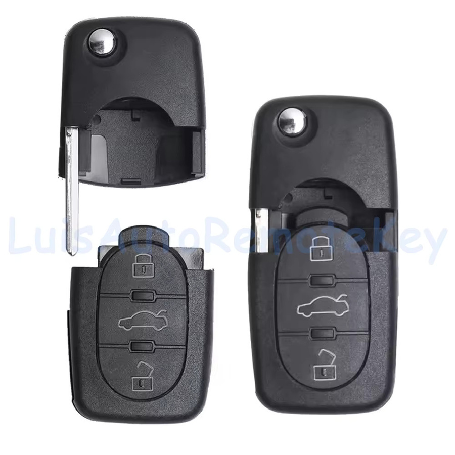 DIYKEY Flip Remote Auto Schlüsselanhänger mit 3 Tasten, 433 MHz und ID48 Chip für Audi A3 A4 A6 A8 TT RS4 Quattro, Farbe: Schwarz - Bild 3