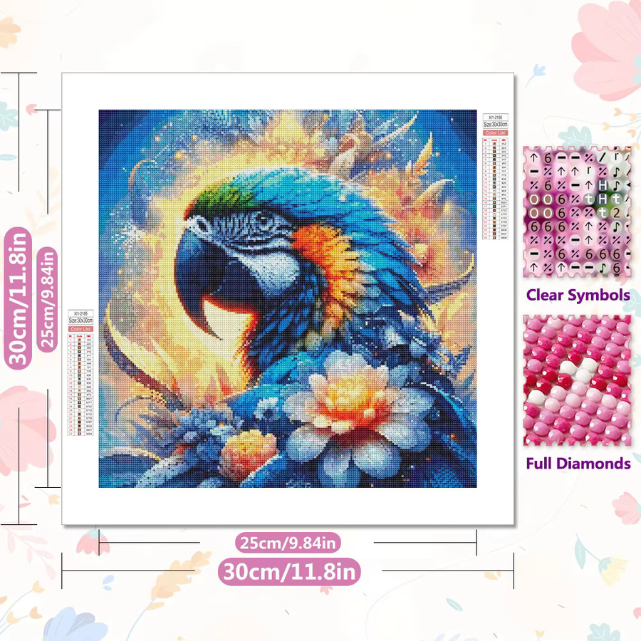 EverShine 5D-Diamantgemälde Papagei mit Blumen als DIY-Mosaik-Set für Erwachsene in Mehrfarbig mit runden Bohrern - Bild 2