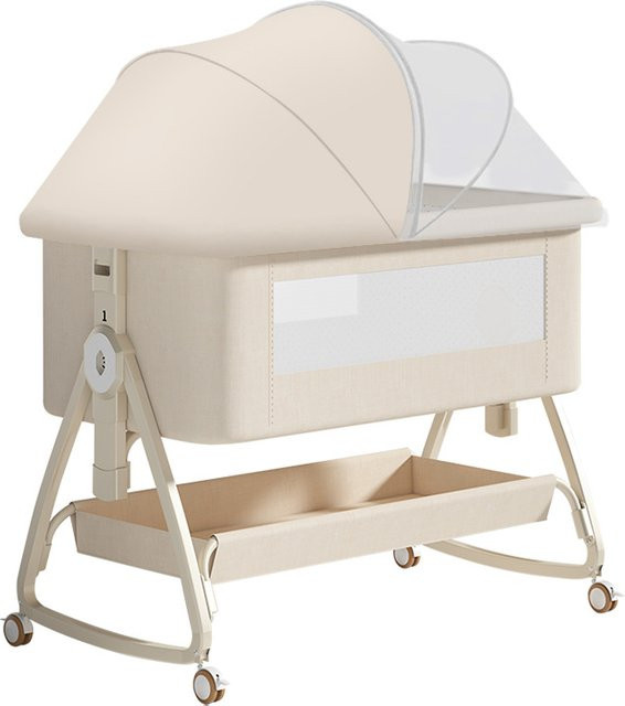 Multifunktionales Pakey Babybett in Beige mit Wickeltisch, höhenverstellbar und zusammenklappbar inklusive Moskitonetz und Rollen - Bild 1