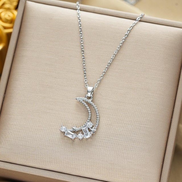 Wucifang Jewelry Halskette, Sterne und Mond, Zirkonia, Kupfer, Weiß, Damen - Bild 1