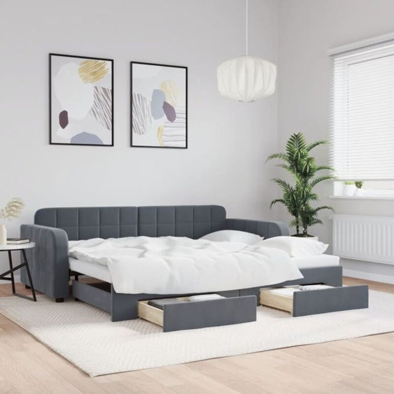 Ausziehbares Funktionsbett vidaxl aus Samt und Holz in Anthrazit mit Schubladen B/T/H: 90 x 190 cm - Bild 1