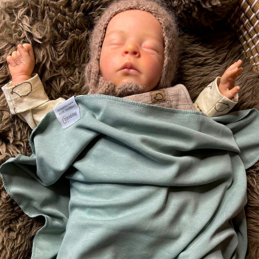 Hoppediz Babydecke Pucktuch aus Bio-Baumwolle in Beige und Grün - Bild 1