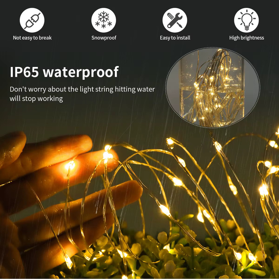 MALITAI Solar LED String Fairy Lights Warmweiß Wasserdichte Outdoor Lichterkette für Garten und Weihnachten - Bild 3