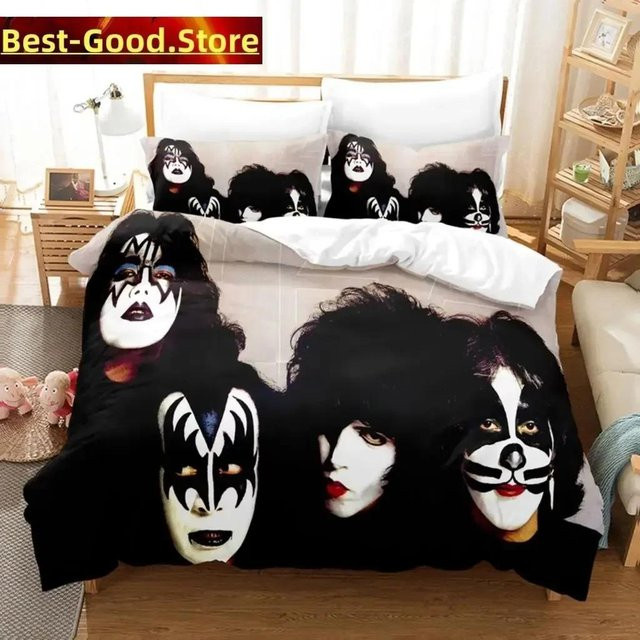 Kiss Band Bettwäsche Set mit Kissenbezügen aus Terylene, Grafik-Design, Breite: 200 cm, Länge: 230 cm - Bild 1