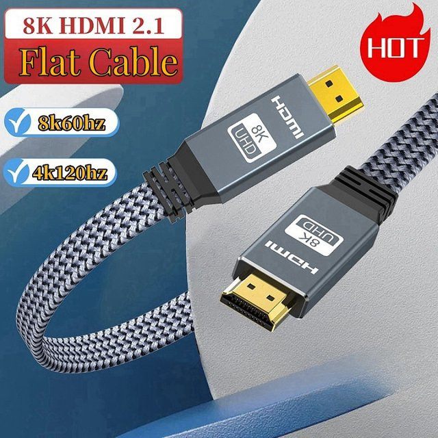 MIZIQIER HDMI 2.1 Kabel 8K 60Hz 4K 120Hz 144Hz 48 Gbit/s geflochtenes Flachbandkabel in Grau - Bild 1
