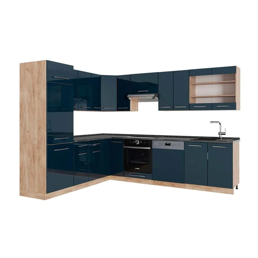 Vicco Eckküche Fame-Line Eiche Dunkelblau Hochglanz mit Arbeitsplatte Anthrazit B/T/H: 287 x 227 x 82 cm - Bild 3
