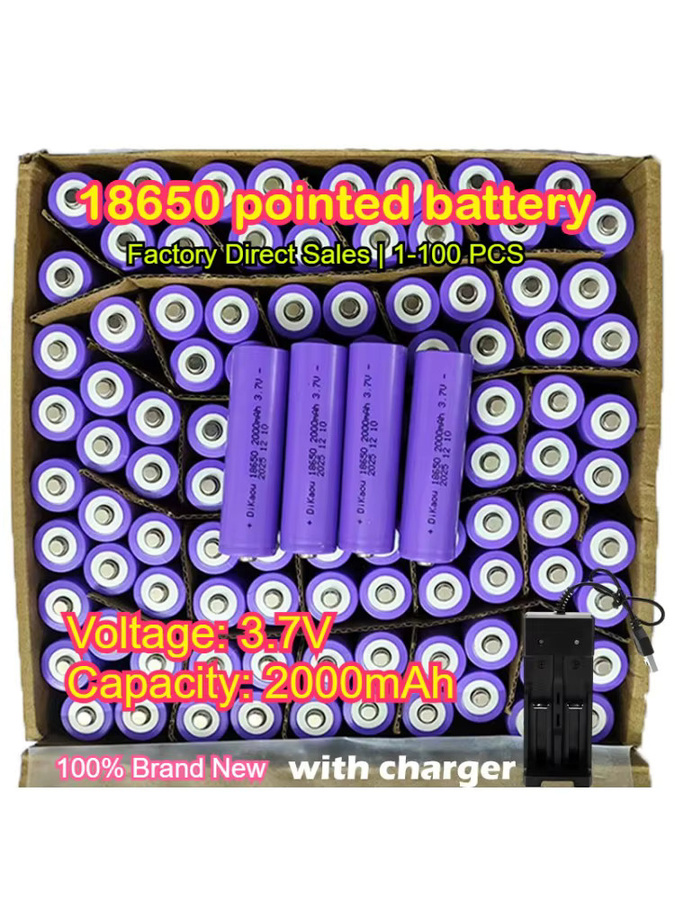 DiKaou 18650 Lithium-Ionen-Batterie mit USB-Ladegerät, 3,7 V, 2000 mAh, Lila - Bild 4