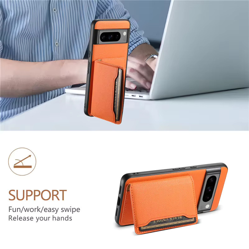 EUCAGR Multifunktionale Leder-Magnet-Brieftasche als Handyhülle für Google Pixel 10, 9, 8, 7, 6 Pro sowie 9A, 8A, 7A, 6A mit Kartensteckplatz in Grün und Orange - Bild 2