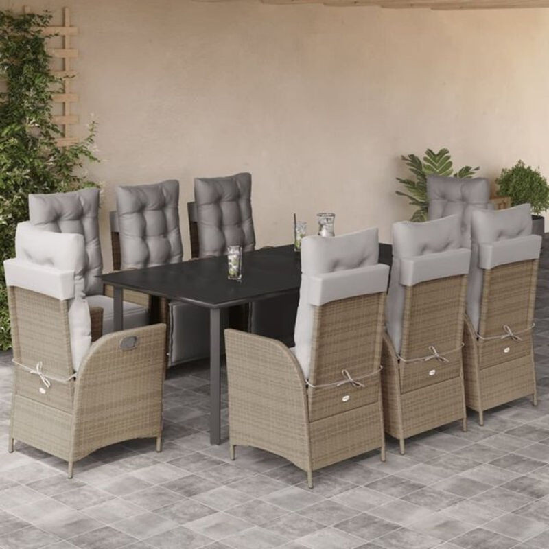 9-teilige Garten-Essgruppe aus Poly-Rattan mit Kissen in Beige von vidaxl - Bild 1