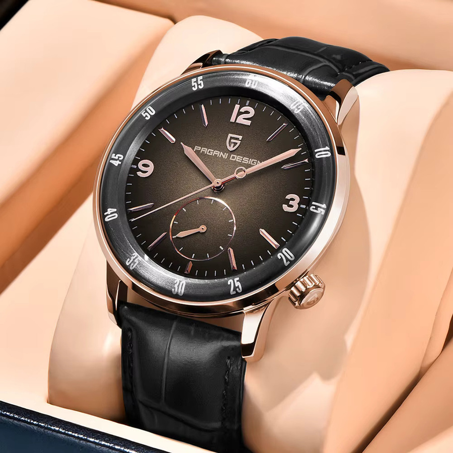 PAGANI DESIGN Armbanduhr Automatik, Leder, 42 mm, Herren, Schwarz, Roségold - Bild 2